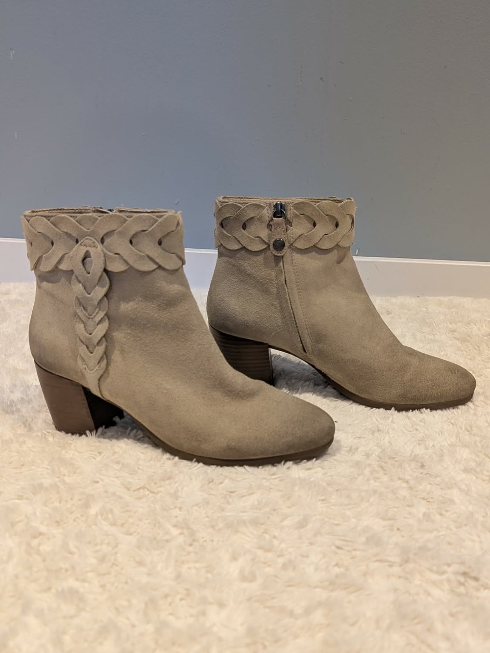 SALE 3/$20 - Suede Braided Ankle Booties - Taupe
